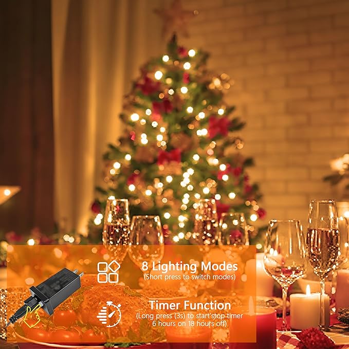 BHCLIGHT Extra-Long 165FT 500LED Christmas String Lights Outdoor/Indoor, Timer & Memory & 13 Modes, Warm White Christmas Lights Waterproof Green Wire Tree Lights for Xmas Holiday Party