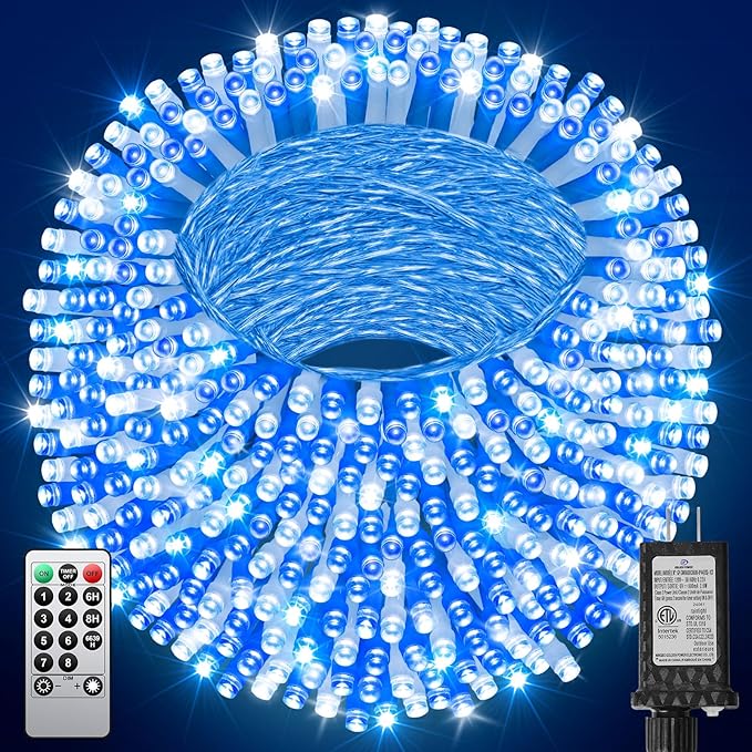 355FT 900 LED Christmas Lights, Extra Long Outdoor String Lights Waterproof, Timer & Memory, 8 Modes Dimmable Plug in Fairy Lights for Outside Tree Wedding Patry Holiday Decorations, Blue and White