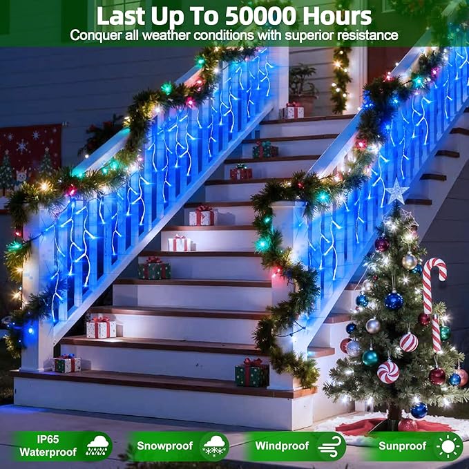 810 LED Christmas Lights with 180 Drops, 82ft 12 Modes Blue Fairy String Lights with Timer Dimmable, Waterproof Twinkle Lights for Indoor Outdoor Holiday Wedding Party Eaves Yard Yard Christmas Decor