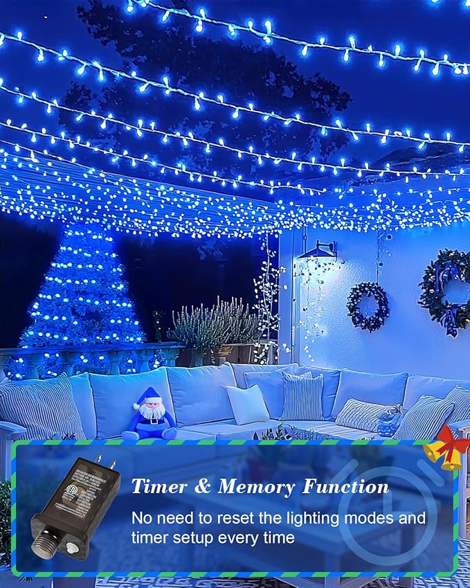355FT 900 LED Blue Christmas Lights, Extra Long Outdoor String Lights Waterproof, Timer & Memory, 8 Modes Dimmable Plug in Fairy Lights for Outside Tree Wedding Patry Holiday Decorations