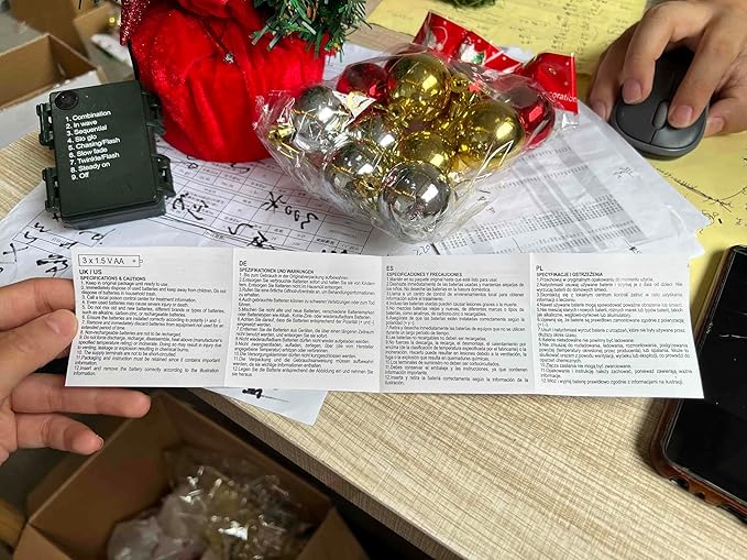 Joiedomi 24 Inch/2FT Tabletop Mini Christmas Prelit Decoration, Artificial Mini Xmas Pine Tree with Prelit LED String Lights and Ornaments Decor, Christmas New Year Decoration Tree Decor