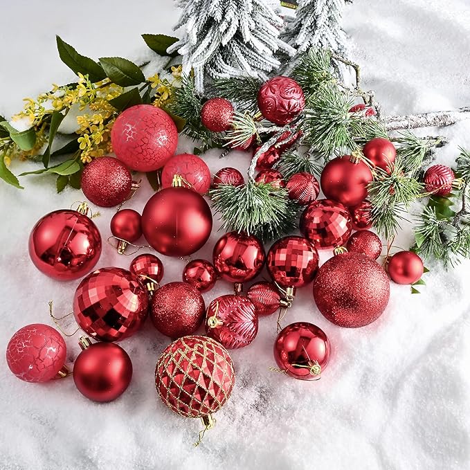 LANGXUN 36pcs Red Christmas Tree Decorations Balls, Bolas De Navidad, 2025 Christmas Decor, Indoor Outdoor Shatterproof Christmas Ornaments, Xmars Party Wedding Suppiles