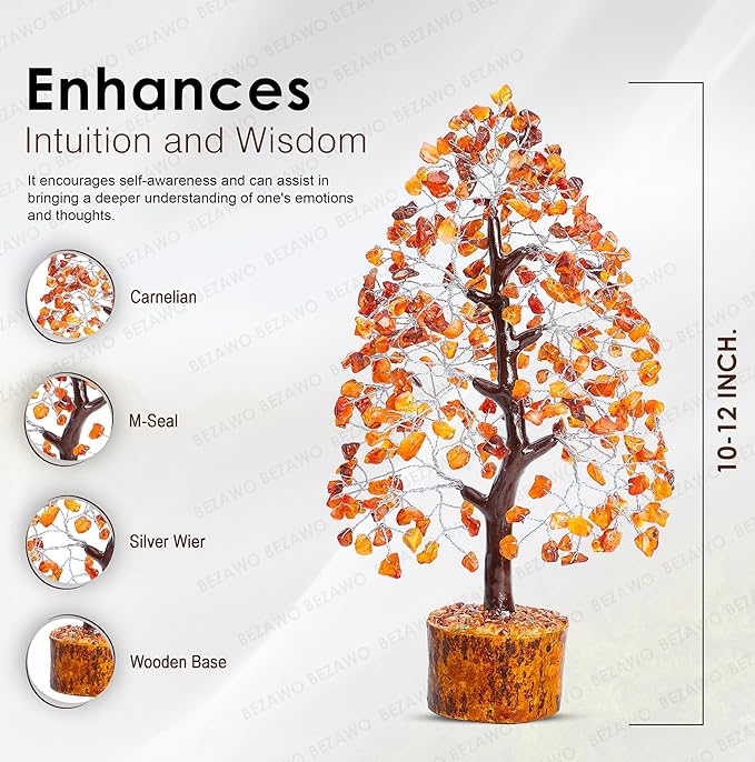 Crocon Carnelian Chakra Tree of Life - Crystal for Positive Energy, Handmade Gemstone Feng Shui Decor, Good Luck Money Tree Bonsai - Orange Healing Crystals for Sacral Chakra, Prosperity Gift