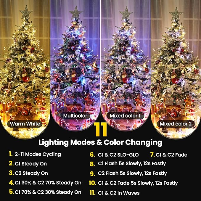 Color Changing Christmas Lights, 175ft 500 LED Warm White & Multicolor Christmas String Lights with Remote, 11 Modes Fairy Twinkle Lights Waterproof for Party, Garden, Home, Weddings, Xmas Tree Decor