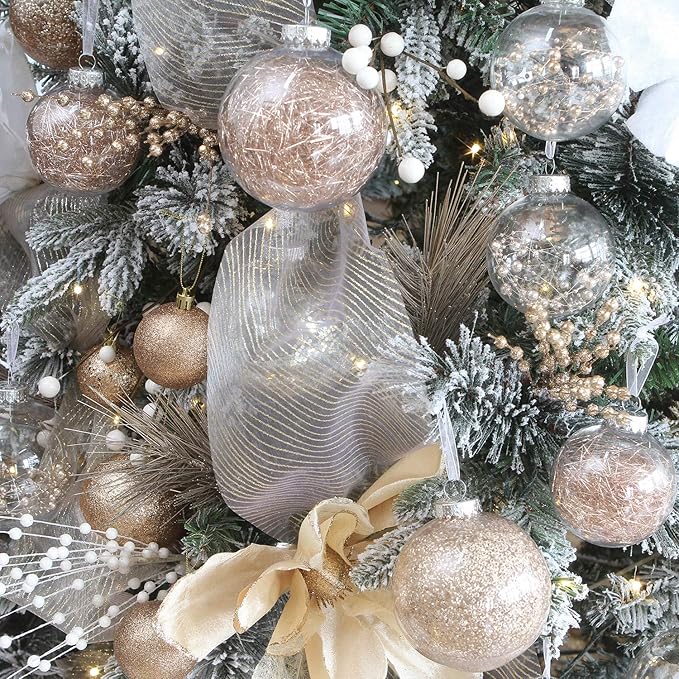 Sea Team Shatterproof Clear Plastic Christmas Ball Ornaments Decorative Xmas Balls Baubles Set with Stuffed Delicate Decorations (100mm/3.94 inch 16-Pack, Rose Gold)