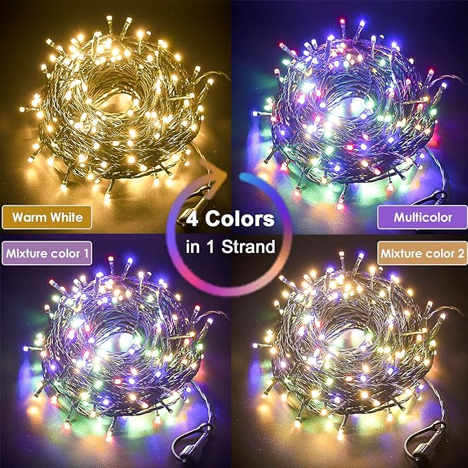Decute 800Leds 272FT Colors Changing Christmas String Lights 4 Colors in 1 Strand 11 Modes, Waterproof Indoor Outdoor Tree Fairy Lights Warm White & Multicolor with Timer Remote