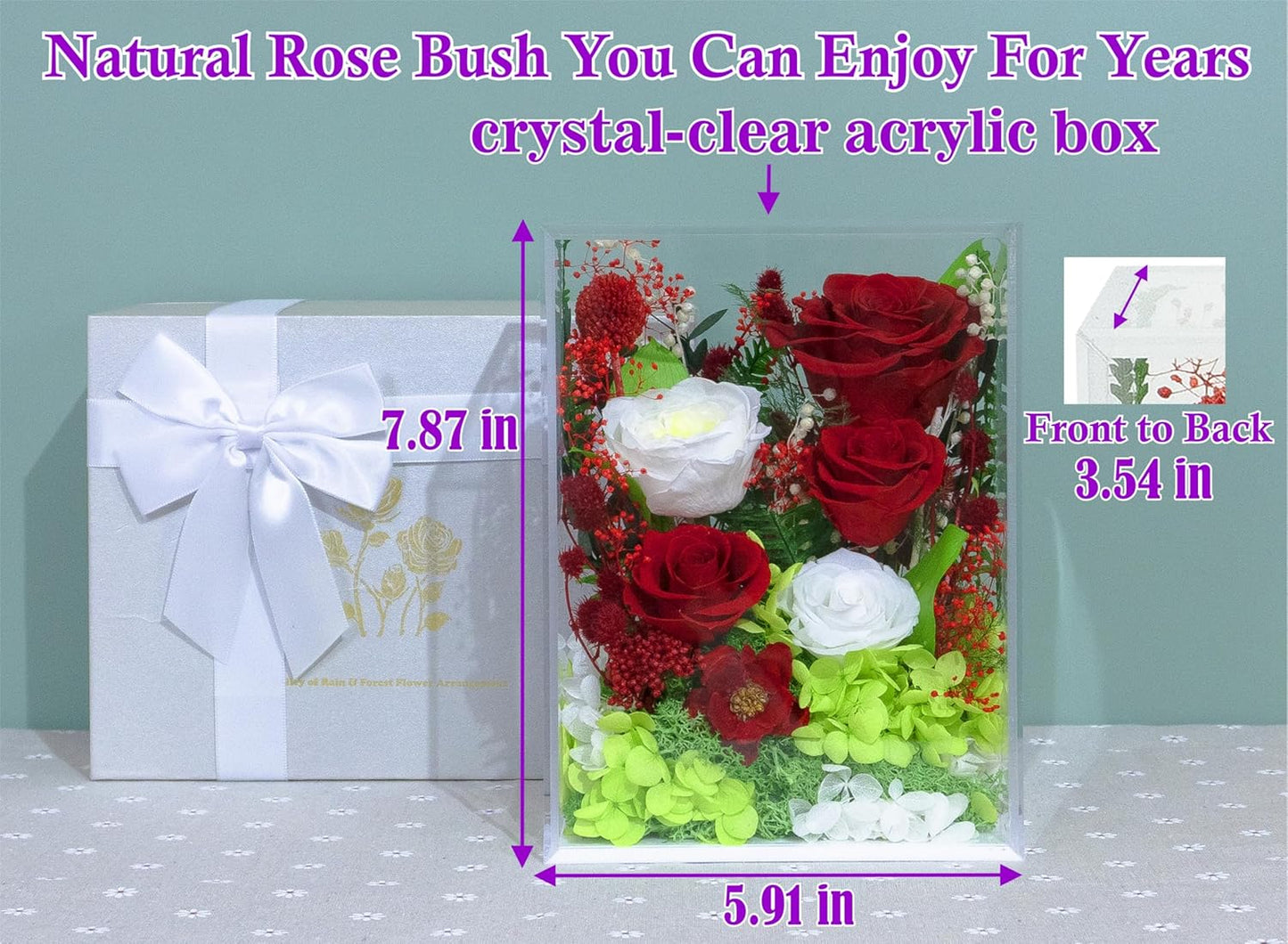 Valley of Rain & Forest Long-Lasting Real Flowers, Handcrafted Preserved Rose Bush For you to Send Love for All Occasions, Floral Arrangement for Indoor Decoration (Red White Roses Arrangement)