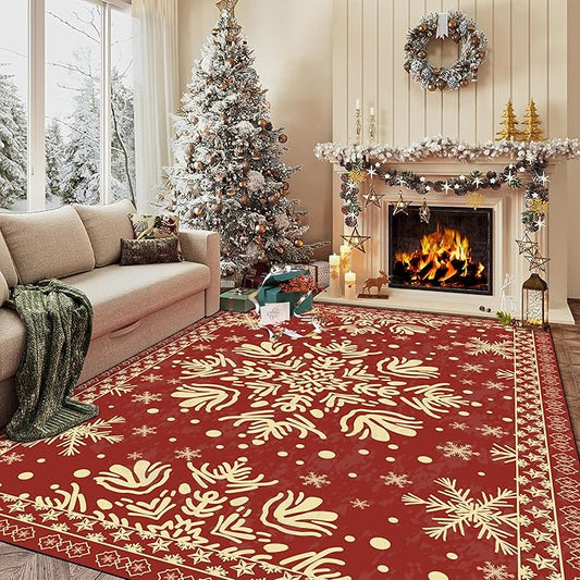 6' X 9' Christmas Rug Snowflake Area Rugs Washable Non-Slip for Bedroom Living Room Dining Room Classroom Nursery Merry Christmas Carpet for Kids Girls Women Floor Mat Pad
