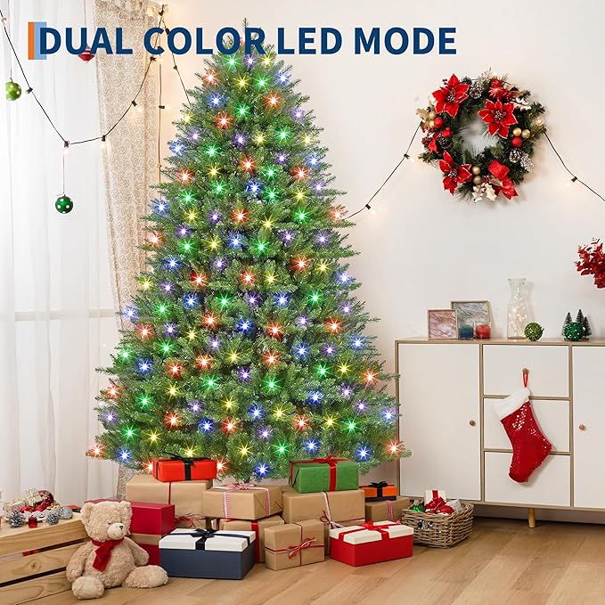 6FT Pre-Lit Artificial Christmas Tree with Color Lights,Green PE & PVC Artificial Xmas Tree,Easy Assembly, Full Branch Tips& Foldable Stand for Home, Office, Party Decoration for Xmas Holiday