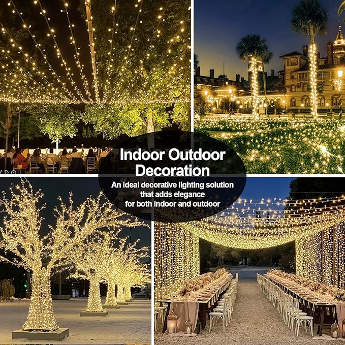 JXLEDAYY 403FT 1000 LED String Lights Outdoor Fairy Lights Plug in Christmas Lights Clear Wire with Remote Timer 8 Modes for Outside House Garden Party Wedding Decorations-Warm White