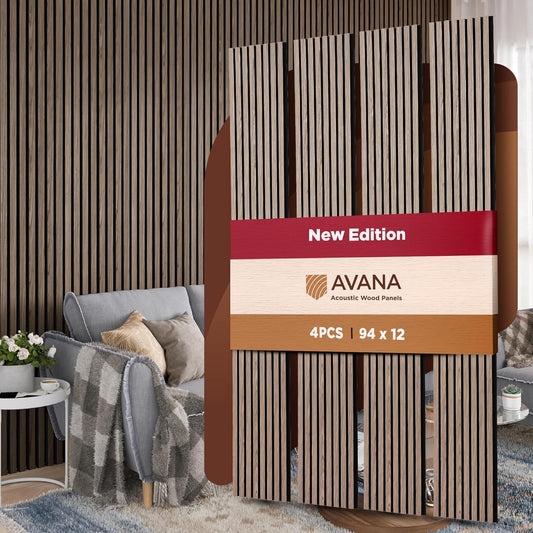 Avana Acoustic Wood Wall Panels – 94.4 x 12.6 Inch Natural Walnut Acoustic Panels 4 PCs – Wall Panels For Interior Wall Decor For Homes, Offices, Studios – Pleasing Decorative Wood Panels For Wall