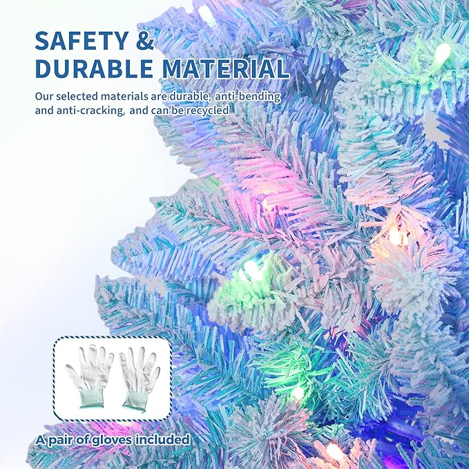 GAOMON 7.5Ft Pencil Christmas Tree Artificial Slim Xmas Trees Skinny Christmas Tree Decorations Fake Flockeds, White & Blue Gradient