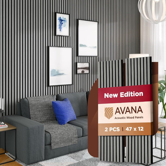 Avana Acoustic Wood Wall Panels – 47.2 X 12.6 Inch Gray Oak Acoustic Panels 2 PCs – Modern Wall Panels For Interior Wall Decor For Homes, Offices, Studios – Sturdy And Durable Wood Panels For Wall