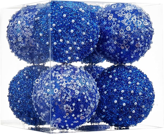 Royal Blue Christmas Ball Ornaments, Christmas Ball Decorations Shatterproof Plastic Hanging Pearl Balls for Holiday Party(90mm/3.54", 8ct)