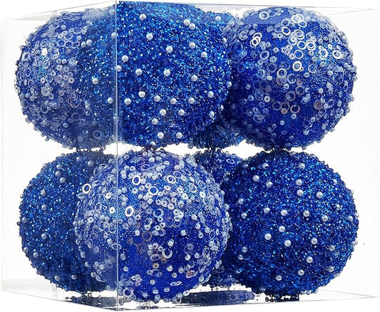 Royal Blue Christmas Ball Ornaments, Christmas Ball Decorations Shatterproof Plastic Hanging Pearl Balls for Holiday Party(90mm/3.54", 8ct)