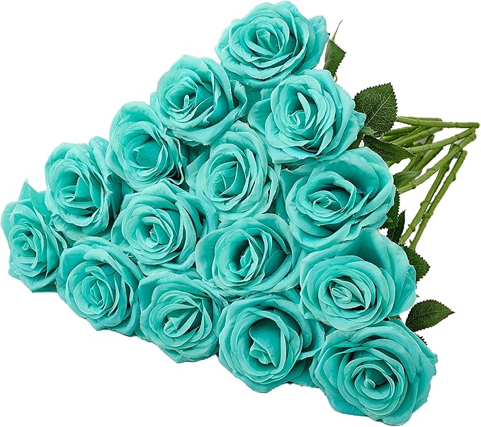 15pcs Fake Roses Artificial Silk Flowers Faux Rose Flower Long Stems Bouquet for Arrangement Wedding Centerpiece Party Home Kitchen Decor