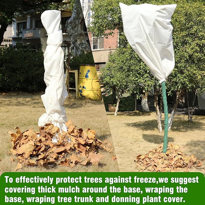 Gardzen 5-Pack Plant Covers Freeze Protection, Drawstring Tree Cover, Winter Freeze Plant Protection, Tree Jacket Frost Blanket for Outdoor Plants, 22.4" x 24"