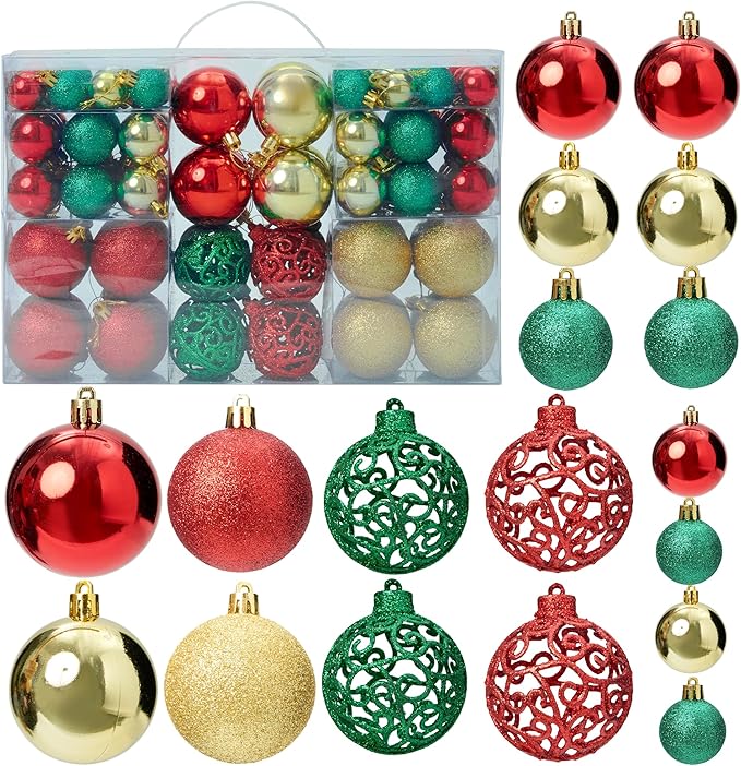 100-Pack Christmas Ball Ornaments for Tree,Shatterproof Plastic Holiday Baubles Set in Assorted Sizes and Finishes, Christmas Tree Decorations for Home, Office, Party, Indoor Outdoor Use