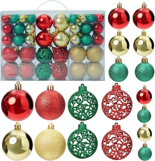 100-Pack Christmas Ball Ornaments for Tree,Shatterproof Plastic Holiday Baubles Set in Assorted Sizes and Finishes, Christmas Tree Decorations for Home, Office, Party, Indoor Outdoor Use