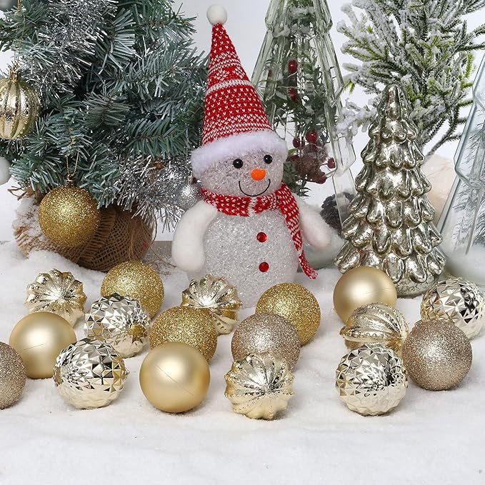 45Pcs 6cm/2.36inch Christmas Balls Glitter Christmas Tree Ornaments Hanging Christmas Home Decorations for Home House Bar Party(Platinum/Gold)
