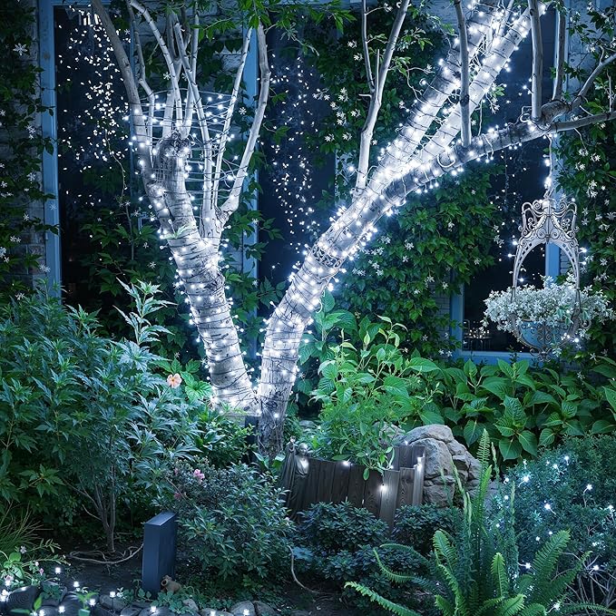 String Lights Outdoor & Indoor, 2Pack 600 LED Christmas Lights, 210ft Plug-in Waterproof Twinkle Light with 8 Modes for Xmas Tree Halloween Wedding Party Garden Patio Decorations(White)