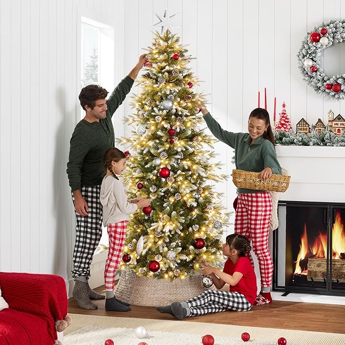 Best Choice Products 12ft Pre-Lit Artificial Frosted Slim Aspen Christmas Tree, Partially Flocked Holiday Décor w/ 2-in-1 White & Multicolor LED Lights