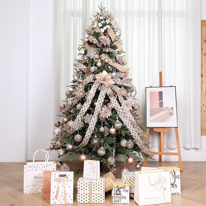 87ct Christmas Ball Ornaments Set Shatterproof Seasonal Hanging Decorations with Reusable Hand-held Gift Package for Xmas Tree Holiday Party and Home Decor, Rose Gold