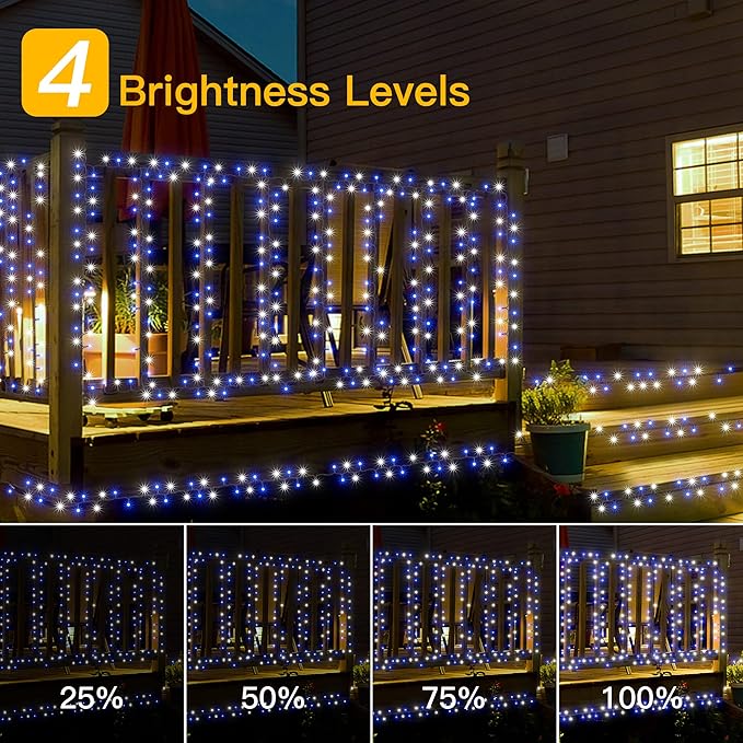 Ollny Christmas Lights Outdoor Indoor Decor, 132FT 400LED Blue & White String Lights 8 Modes Plug in Waterproof, Xmas Fairy Lights with Remote for Tree House Holiday Yard Bedroom Home Party