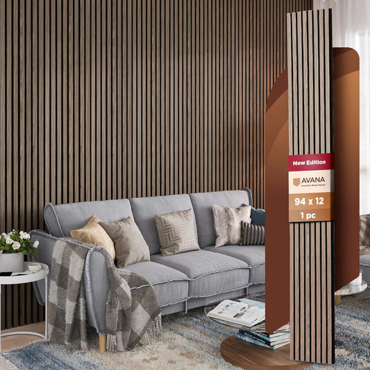 Avana Modern Acoustic Wood Wall Panels – 94.4 X 12.6 Inch Walnut Acoustic Panels 1 PC – Wall Panels For Interior Wall Decor For Homes, Offices, Studios – Sturdy And Durable Wood Panels For Wall