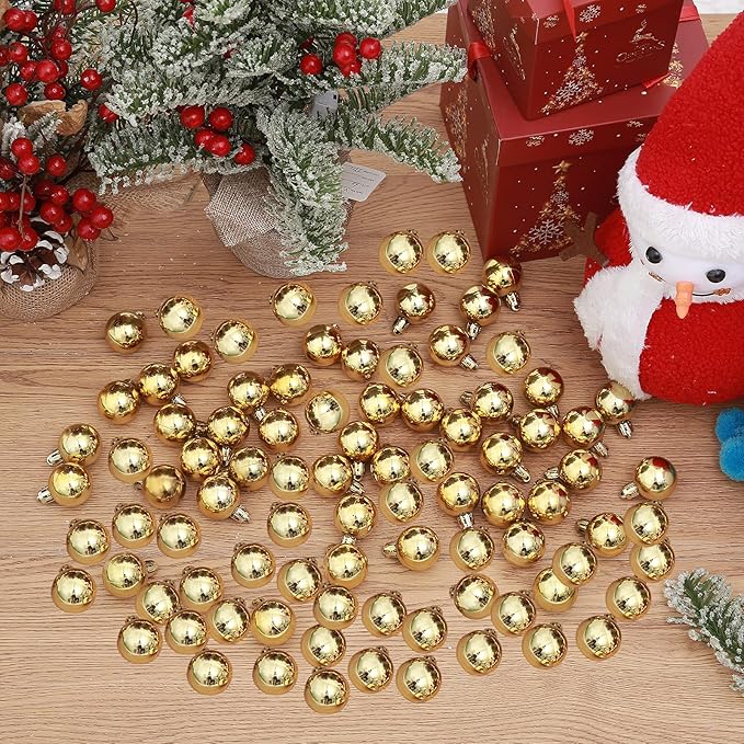 144pcs/1.18-Inch Christmas Ball Ornaments Gold Small Christmas Tree Balls for Xmas Holiday Wedding Party Decoration, Tree Ornaments