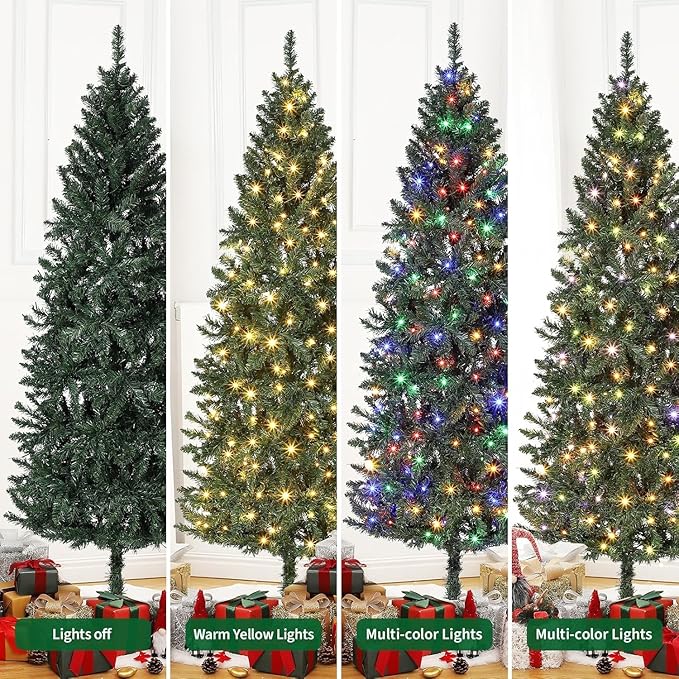 GarveeHome 6 ft Pencil Christmas Tree,Artificial Pre-Lit Christmas Tree,Realistic Xmas Tree Artificial Holiday Decoration for Indoor and Outdoor Use