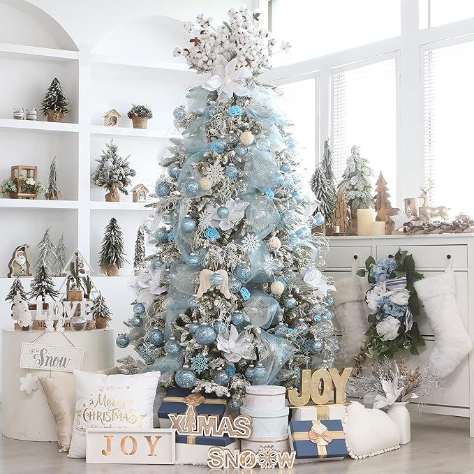 Sea Team Shatterproof Clear Plastic Christmas Ball Ornaments Decorative Xmas Balls Baubles Set with Stuffed Delicate Decorations (100mm/3.94 inch 16-Pack, Babyblue)