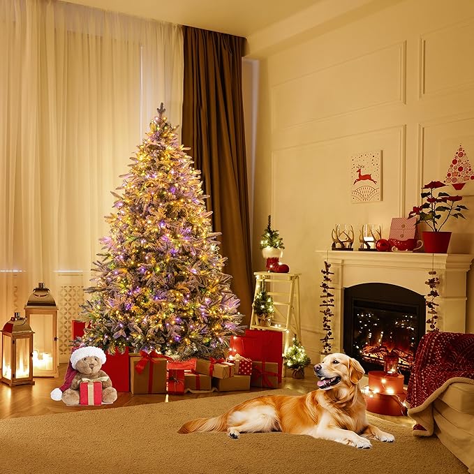 Sunnyglade 4ft Artificial Snow Flocked Christmas Tree with 240 LED Lights (Not pre-lit), Xmas Tree Full Tree with 300 Branch Tips & 11 Modes Light, RGB & Warm White Light, Foldable Stand for Home