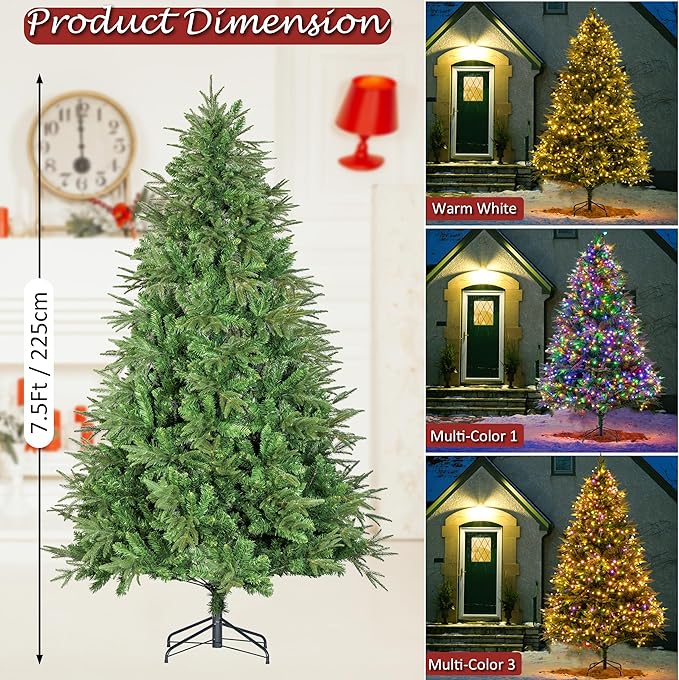Sunnyglade 7.5ft Artificial Christmas Tree with 600 LED Lights (Not pre-lit), Xmas Tree Full Tree with 1422 Branch Tips & 11 Modes Light, RGB & Warm White Light, Foldable Stand for Home, Party Decor