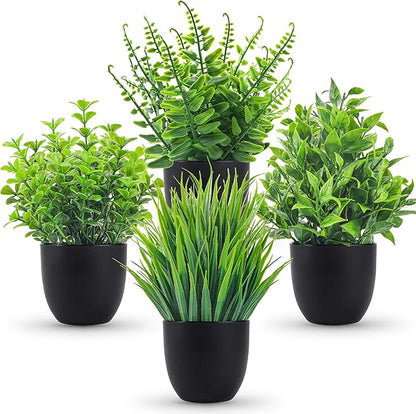 Der Rose Fake Plants 4 Packs Artificial Plants Small Faux Plants Black Bathroom Accessories for Halloween Bathroom Home Kitchen Coffee Table Office Desk Decor Indoor