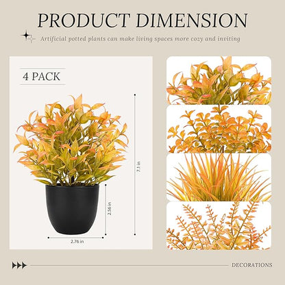 Der Rose Fall Fake Plants 4 Packs Artificial Plants Small Faux Plants Black Bathroom Accessories Fall Decorations for Home Bathroom Home Office Desk Fall Decor Indoor