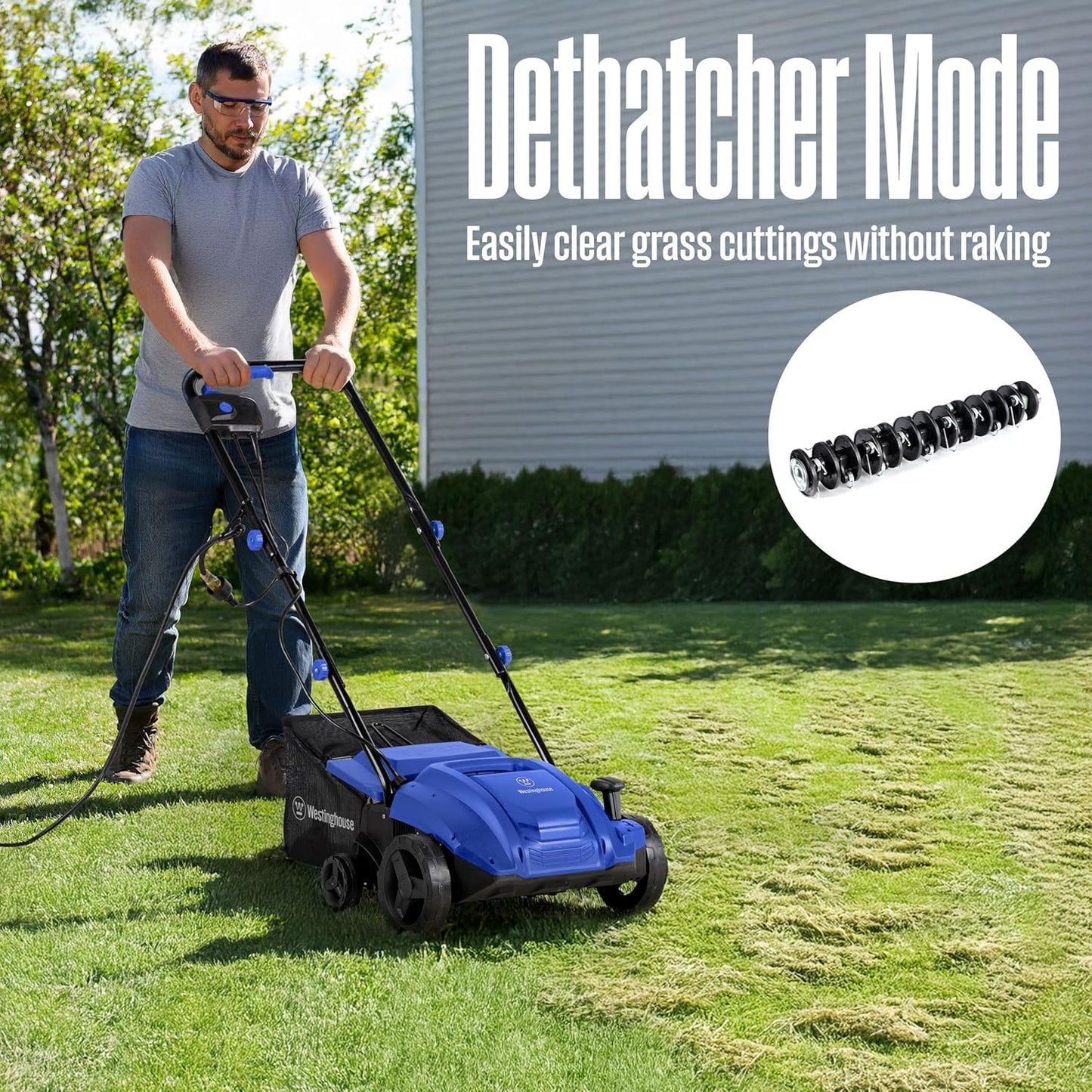 Westinghouse 13-Inch 12 Amp 2-in-1 Corded Electric Dethatcher and Aerator with 8 Gallon Thatch Collection Bag, 4-Position Depth Adjustment, Foldable Handle