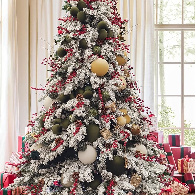 18PCS Velvet Christmas Ornaments Set – Large Matte Flocked Shatterproof Baubles for Xmas Tree Decoration, Hanging Ornaments for Holiday & Home Décor (Gold, Green, White, 3 Inch / 8 cm)