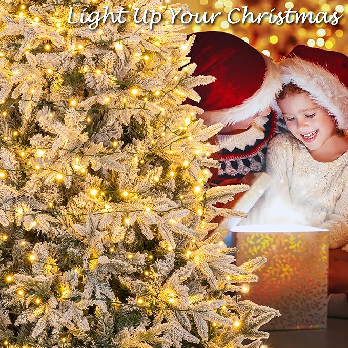 Sunnyglade 4ft Artificial Snow Flocked Christmas Tree with 240 LED Lights (Not pre-lit), Xmas Tree Full Tree with 300 Branch Tips & 11 Modes Light, RGB & Warm White Light, Foldable Stand for Home