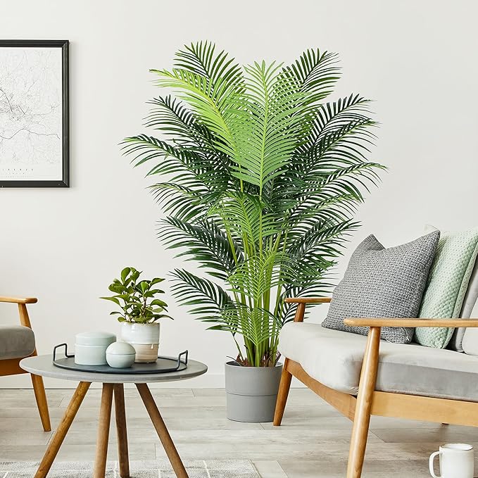6 Ft Artificial Tropical Palm Tree With 24 Removable Leaves - Large Faux Plant for Indoors and Outdoors, Silk Housewarming Gift, K185