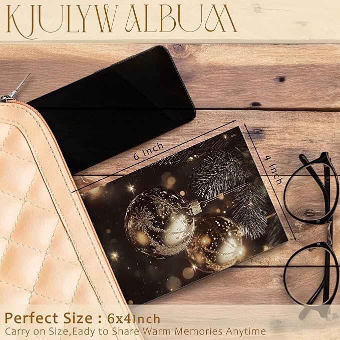 Christmas Photo Albums 4x6 inch Hold 36 Pictures, Christmas Golden Bauble Ball Ornament Small Memory Photo Album Book for Baby Family Graduation Wedding Travel Vacation