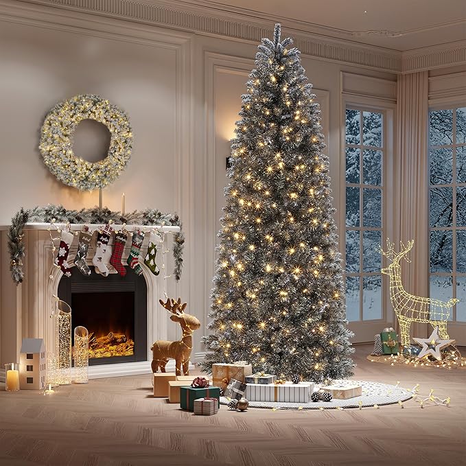 GAOMON 7.5Ft Christmas Tree, Artificial Black Halloween Pencil Christmas Tree with Sturdy Metal Stand & Realistic Branch Tips, Slim Skinny Xmas Holiday Decoration for Halloween, Home, Office, Black