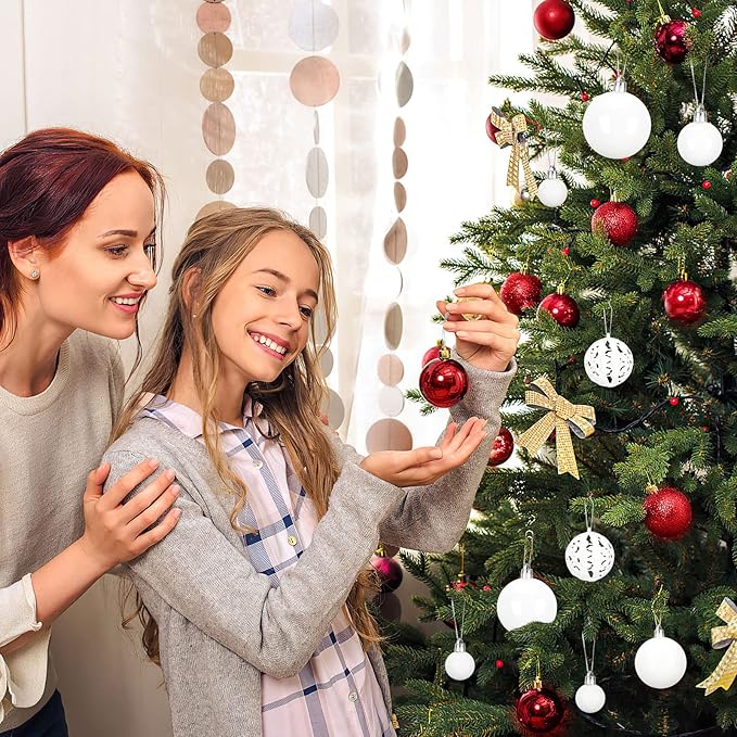 Aitsite 100 Pack Christmas Tree Ornaments Set Mini Shatterproof Holiday Ornaments Balls for Christmas Decorations (Red and White)