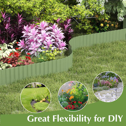 Metal Garden Edging Border, Corrugated Steel Landscaping, DIY for Lawn (Green, 8 Inch x 10FT)