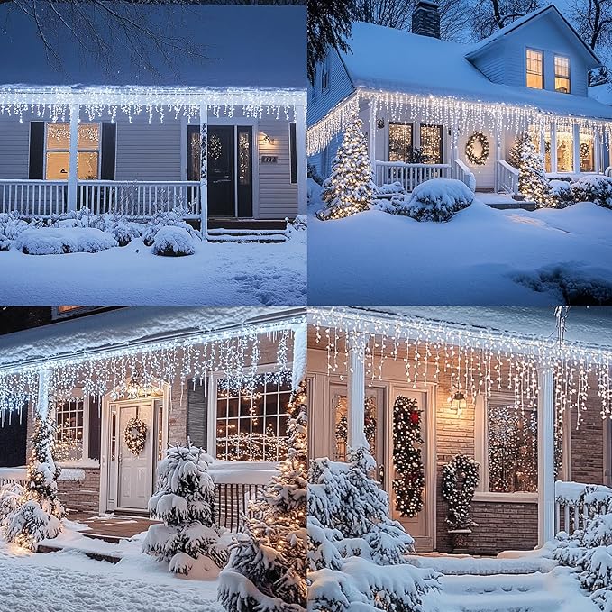 Dazzle Bright Christmas Icicle Lights, 88.5 FT 1080 LED 8 Modes Curtain Fairy Lights with 180 Drops, Xmas String Lights for Outdoor Holiday Wedding Party Decorations (White)