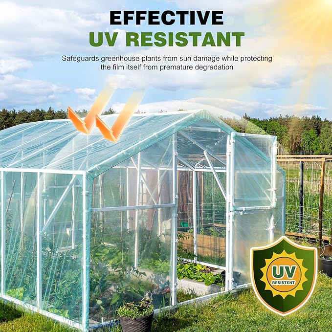 6 Mil Greenhouse Plastic Sheeting Clear 8x25 FT, Heavy Duty Polyethylene Film, UV Resistant, Tear-Proof, for Garden, Agriculture, Painting, Floor Protection