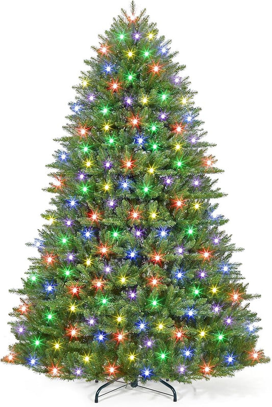 4.5FT Pre-Lit Artificial Christmas Tree with Color Lights,Green PE & PVC Artificial Xmas Tree,Easy Assembly, Full Branch Tips& Foldable Stand for Home, Office, Party Decoration for Xmas Holiday