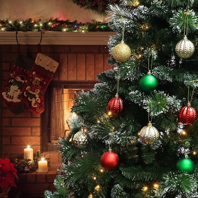 45Pcs 6cm/2.36inch Christmas Balls Glitter Ornaments Set, Shatterproof Plastic Xmas Tree Hanging Ornament, Christmas Decorations Balls for Holiday Festival Wedding House Bar Party(Red/Gold/Green)