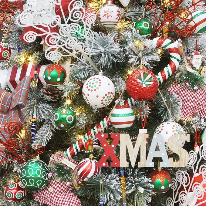 Sea Team 80mm/3.15" Delicate Contrast Color Theme Painting & Glittering Christmas Tree Pendants Decorative Hanging Christmas Baubles Balls Ornaments Set - 16 Pieces (Elf)