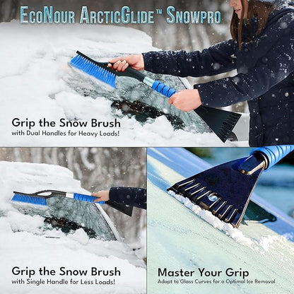 EcoNour 27" Aluminum Car Snow Scraper and Brush | Weaved Bristle Head with Metal Body Ice Scraper for Car Windshield | Tough Show Shovel with Ergonomic Foam Grip Winter Accessory